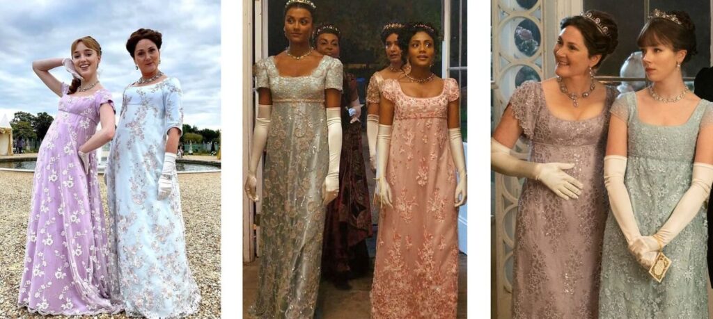 Série de tv bridgerton vestidos estilo regencycore tendência de moda