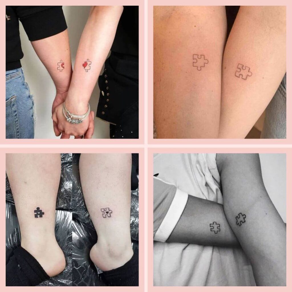 tatuagem casal peça de quebra cabeça