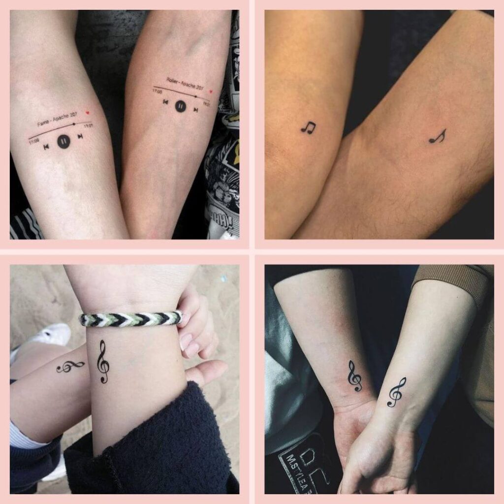 tatuagem casal música e notas musicais