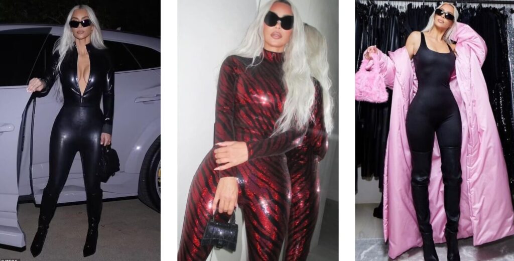 Kim Kardashian tendência de moda catsuit inverno moda estilo