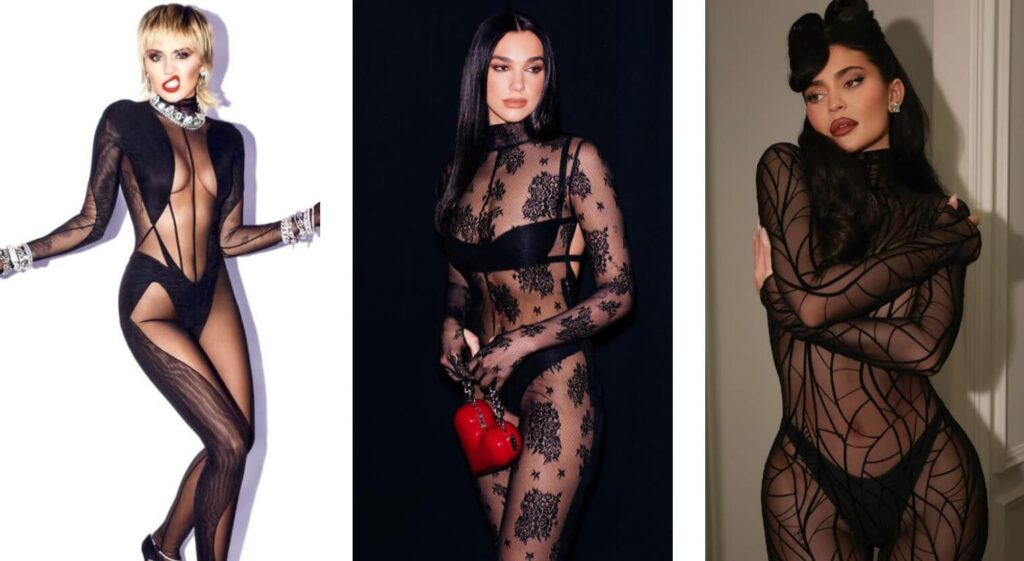 kylie jenner miley cyrus Dua Lipa tendência de moda catsuit inverno moda estilo