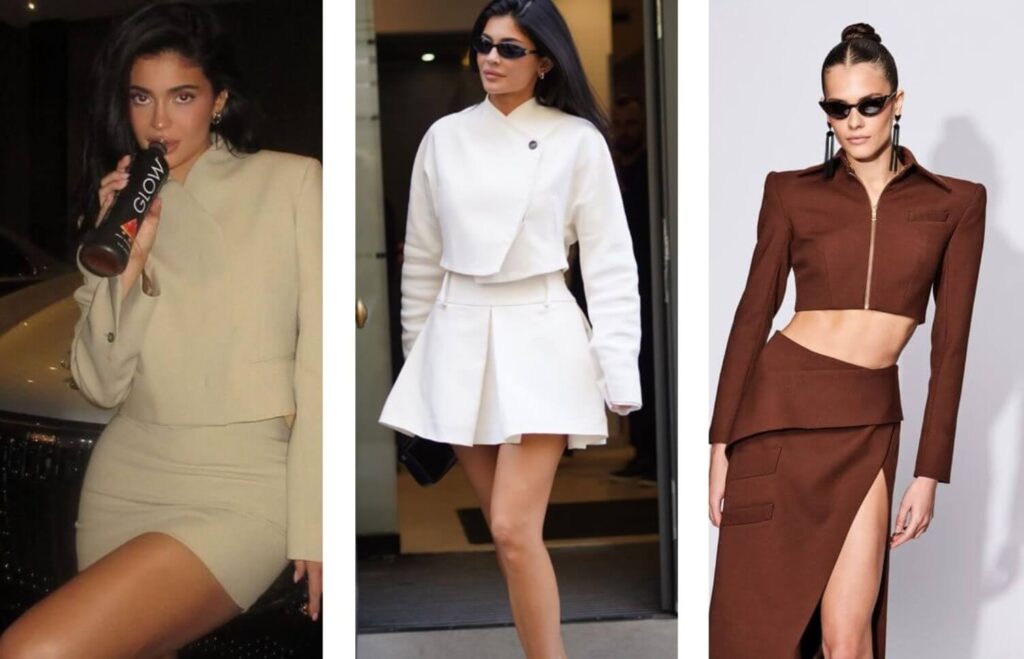 kylie jenner tendência de moda conjuntos bazer cropped inverno moda estilo