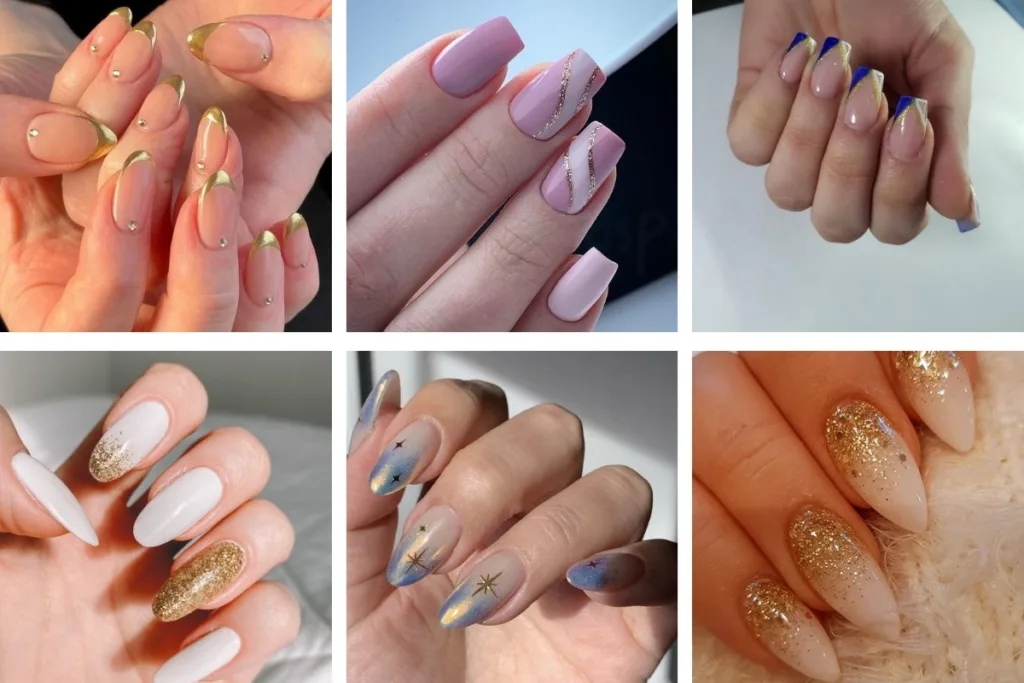 unhas com detalhes dourados