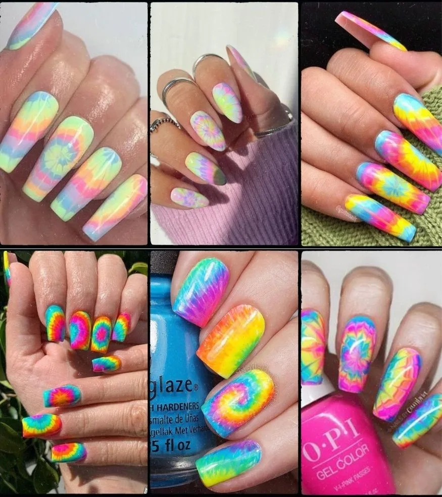 inspirações de unhas para carnaval com técnica que imita o desenho do tie dye