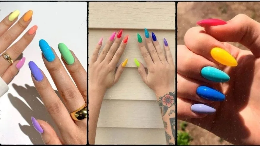 inspirações de unhas para carnaval com uma unha de cada cor