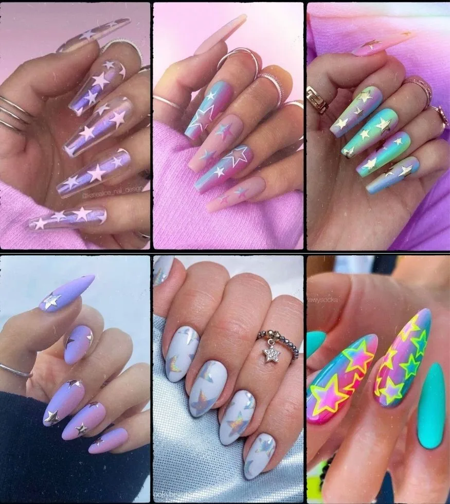 unhas decoradas com estrelinhas