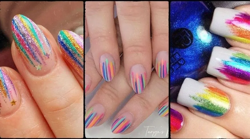 inspirações de unhas para carnaval com listrinhas coloridas