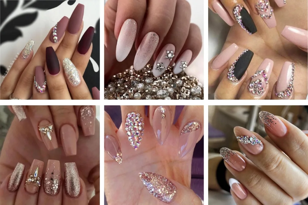 Unhas nude decoradas com pedras