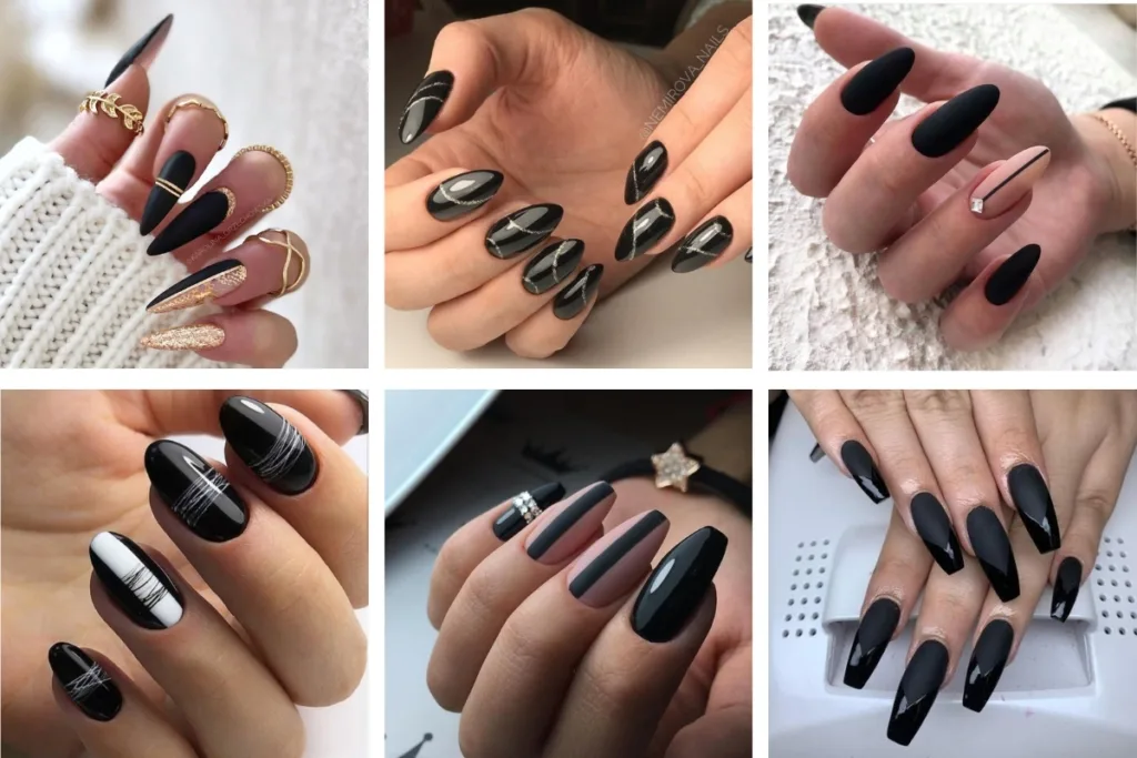 unhas compridas decoradas preto