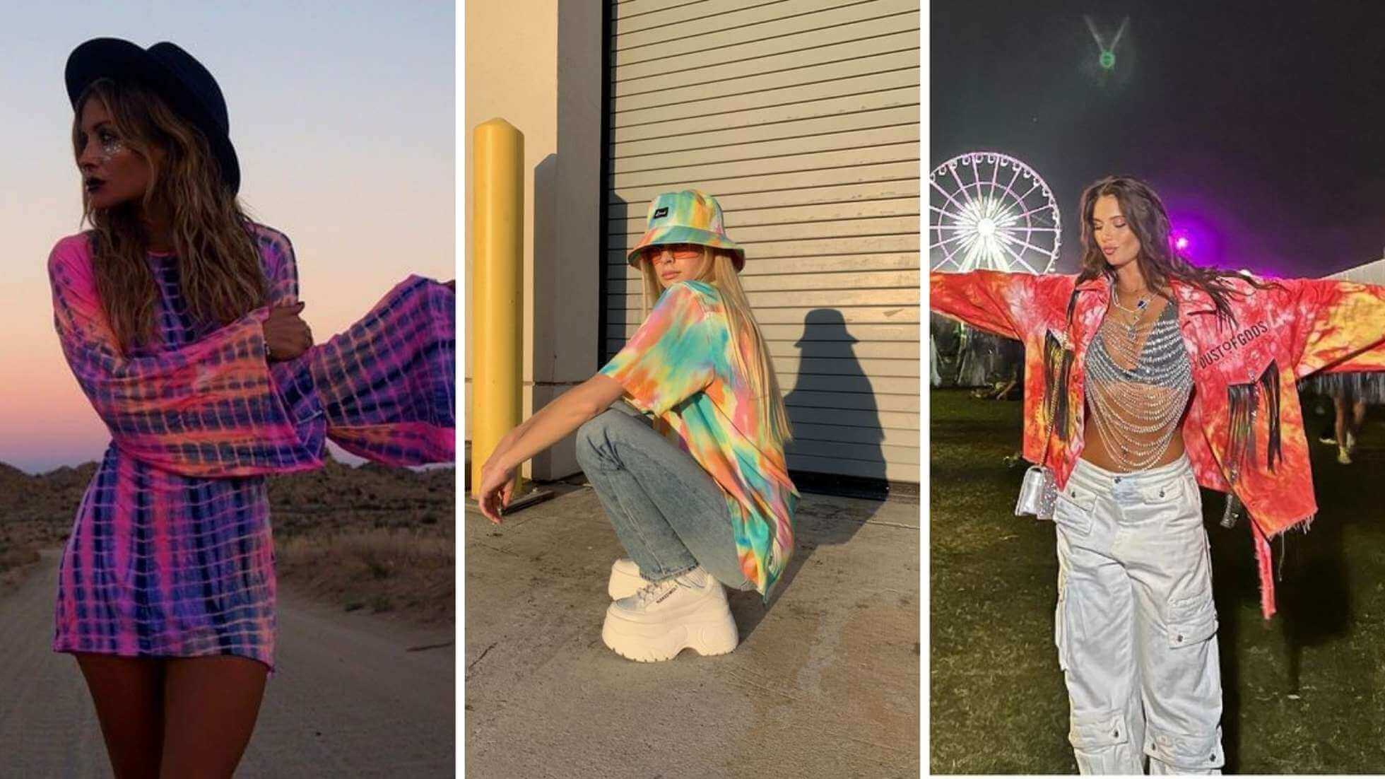 Fotos de mulheres usando looks para festival com tie dye