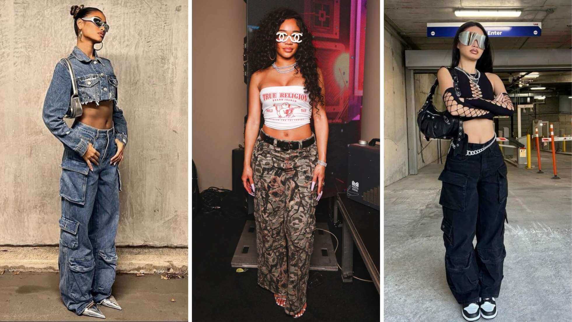 Fotos de mulheres usando looks para festival com calça cargo