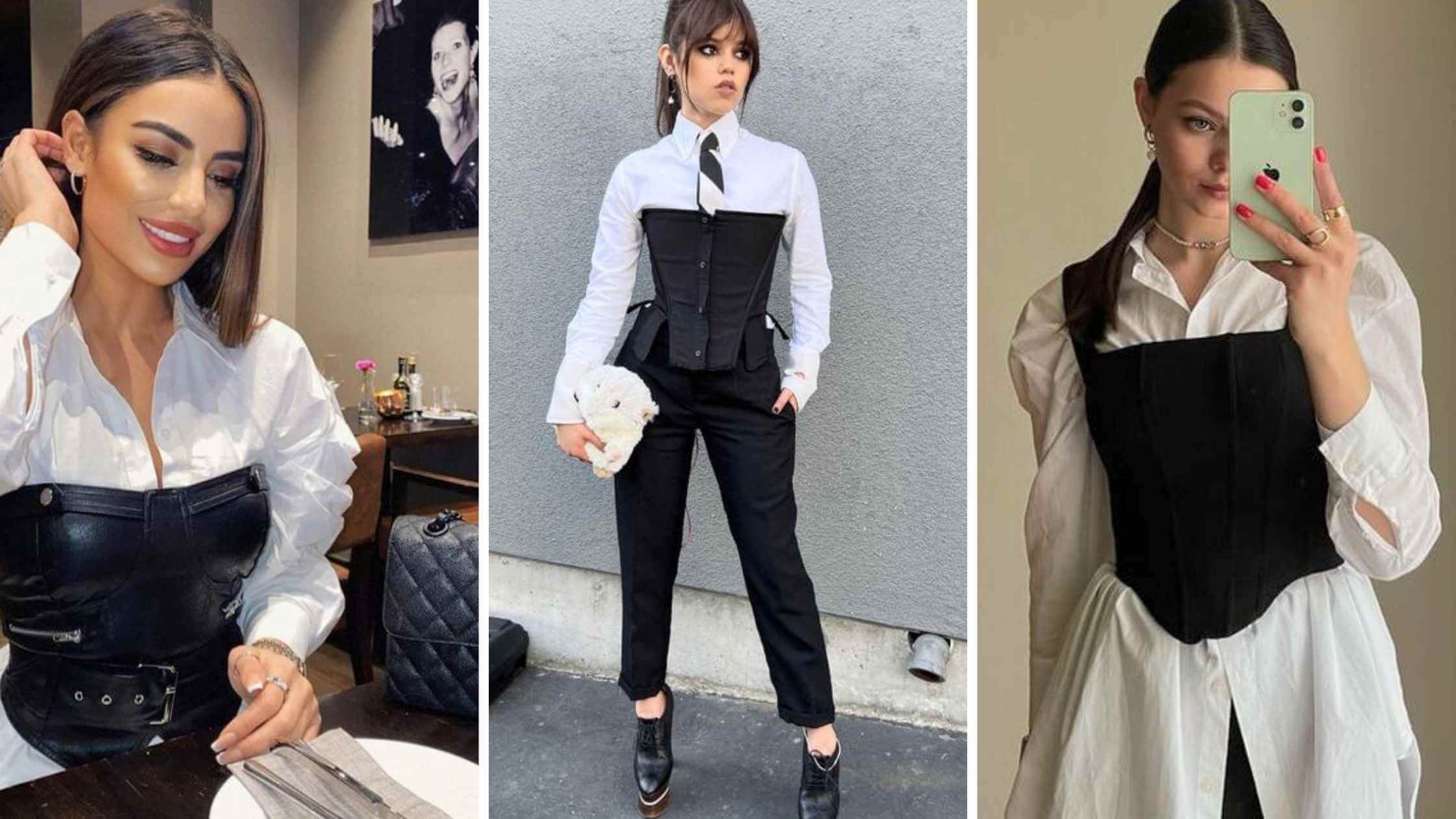 Fotos de mulheres corsets vestido com sobreposição layering